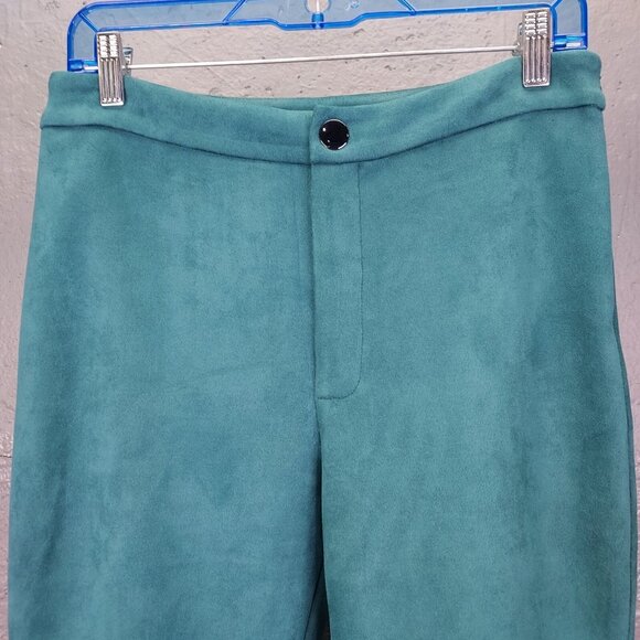 Anthropologie Avec Les Filles Pants Small Arden Slim Faux Suede Green Zip Ankle - Picture 4 of 16